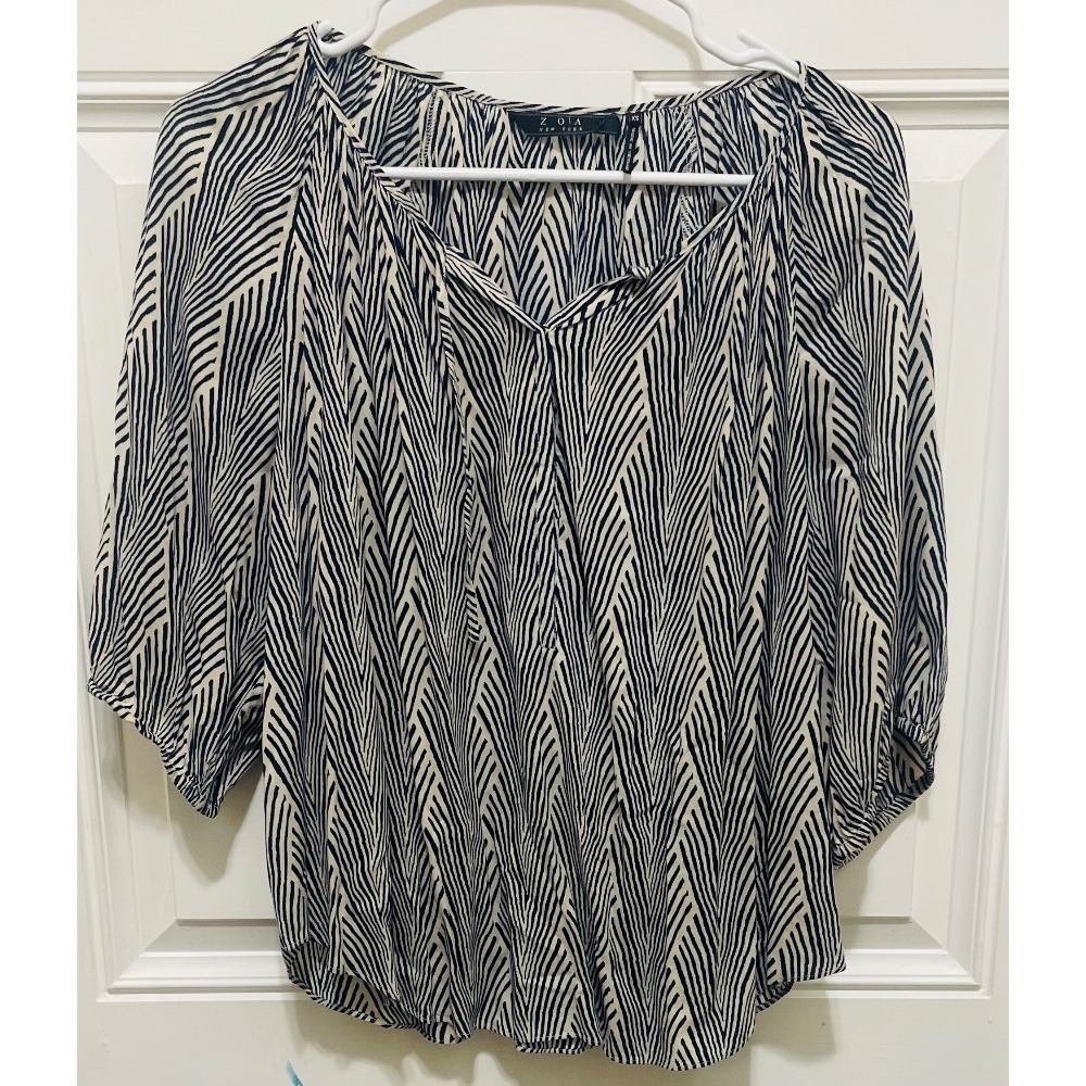 ZOA New York Blouse Top Tunic V-Neck Geometric Print Flowy XS